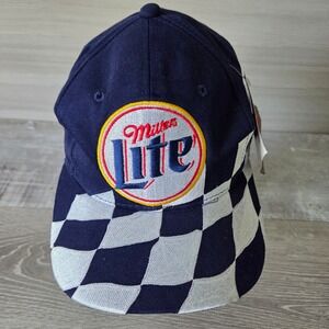 Vintage 90s Rusty Wallace 2 Miller Lite NASCAR Hat Chase Authentics Checker Flag